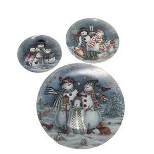 At Home America Christmas Snowman Family Set Of 3 Decorative Ceramic Plates